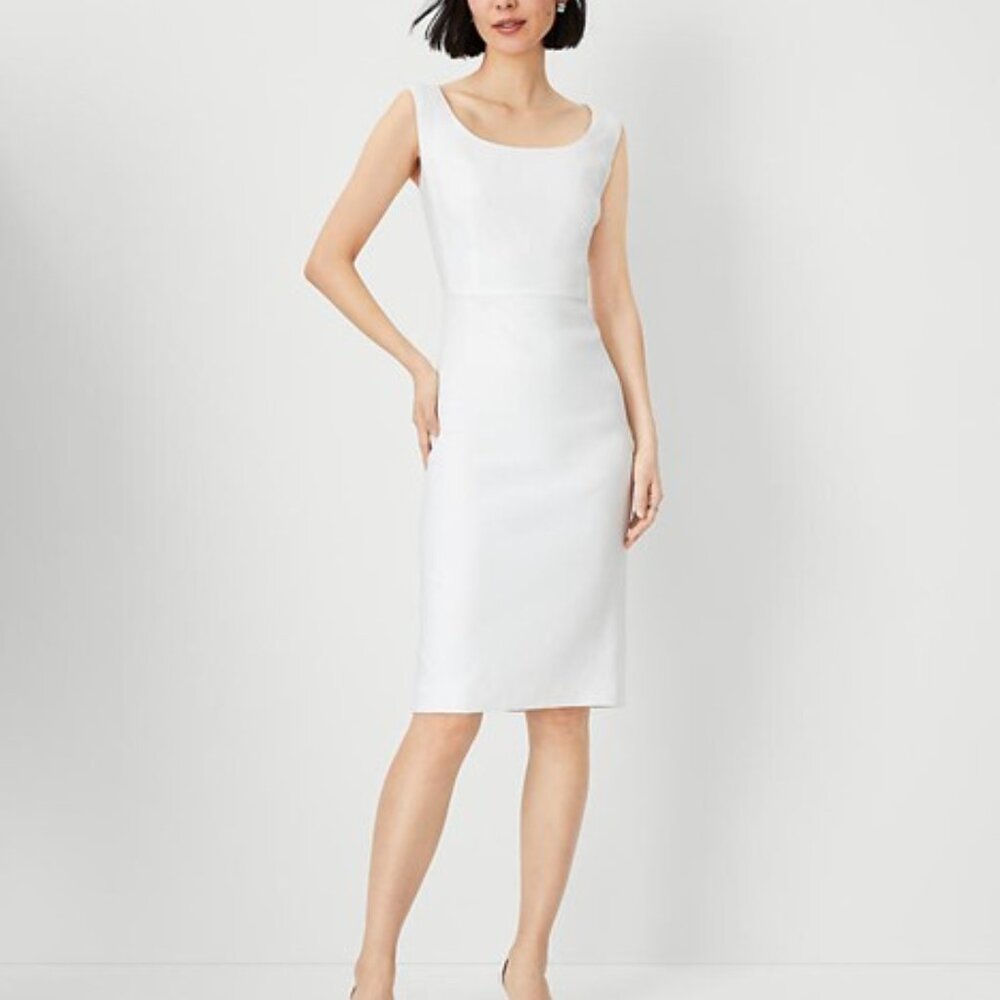 NWT - Ann Taylor - The Scoop Neck Sheath Dress in Herringbone Linen Blend